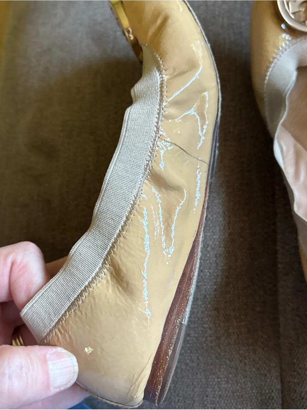 Tory Burch luxury Caroline beige patent leather gold Reva Logo Ballet Flats 6 - Picture 4 of 7